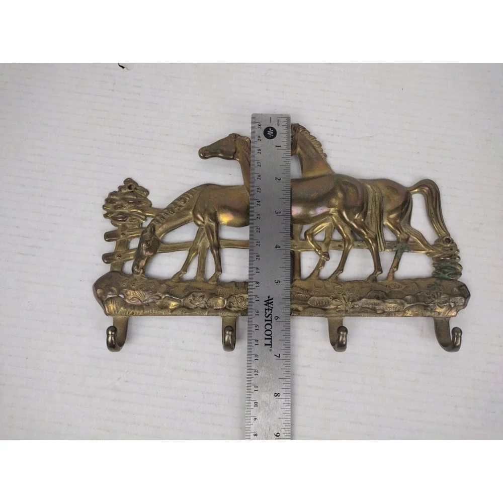 Vtg Brass Key Rack with Horses /Wall Rack Keyholder/Horse Art Italy? Patina!